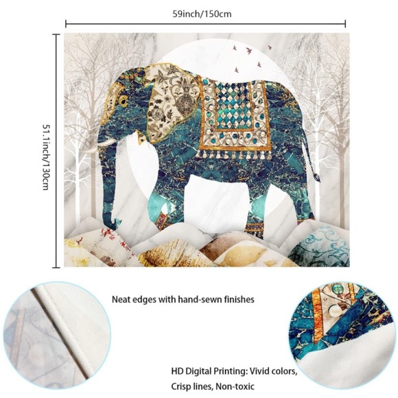 Floral Indie Elephant Hippie Tapestry Wall Tapestry Bedspread/Indoor HippieDecor - Picture 5 of 6